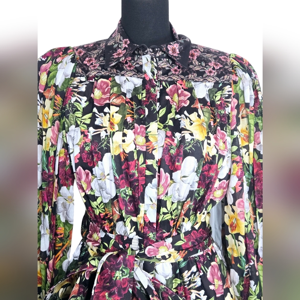 Alice + Olivia Black Floral Mini Dress with White, Yellow & Pink Blooms - Picture 14 of 15